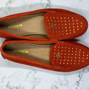 Coach Suede Burnt Orange Studded Loafers